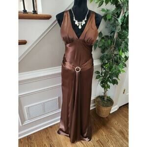 Dave & Johnny Women's Brown Polyester V-Neck Sleeveless Long Maxi Dress Size 3/4
